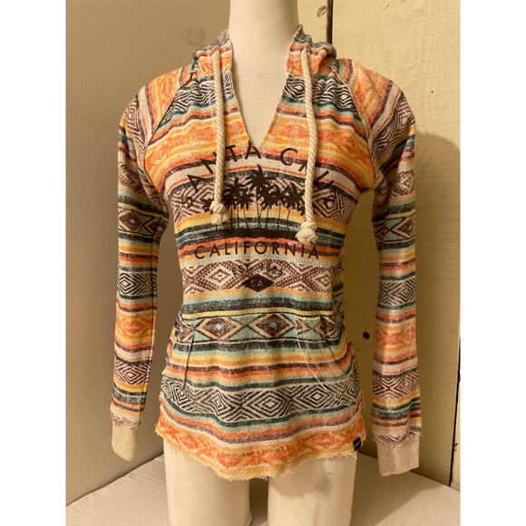 Techstyles California Hoodie Aztec Print Pullover Drawstring‎ Hooded Top S/M - Picture 1 of 9